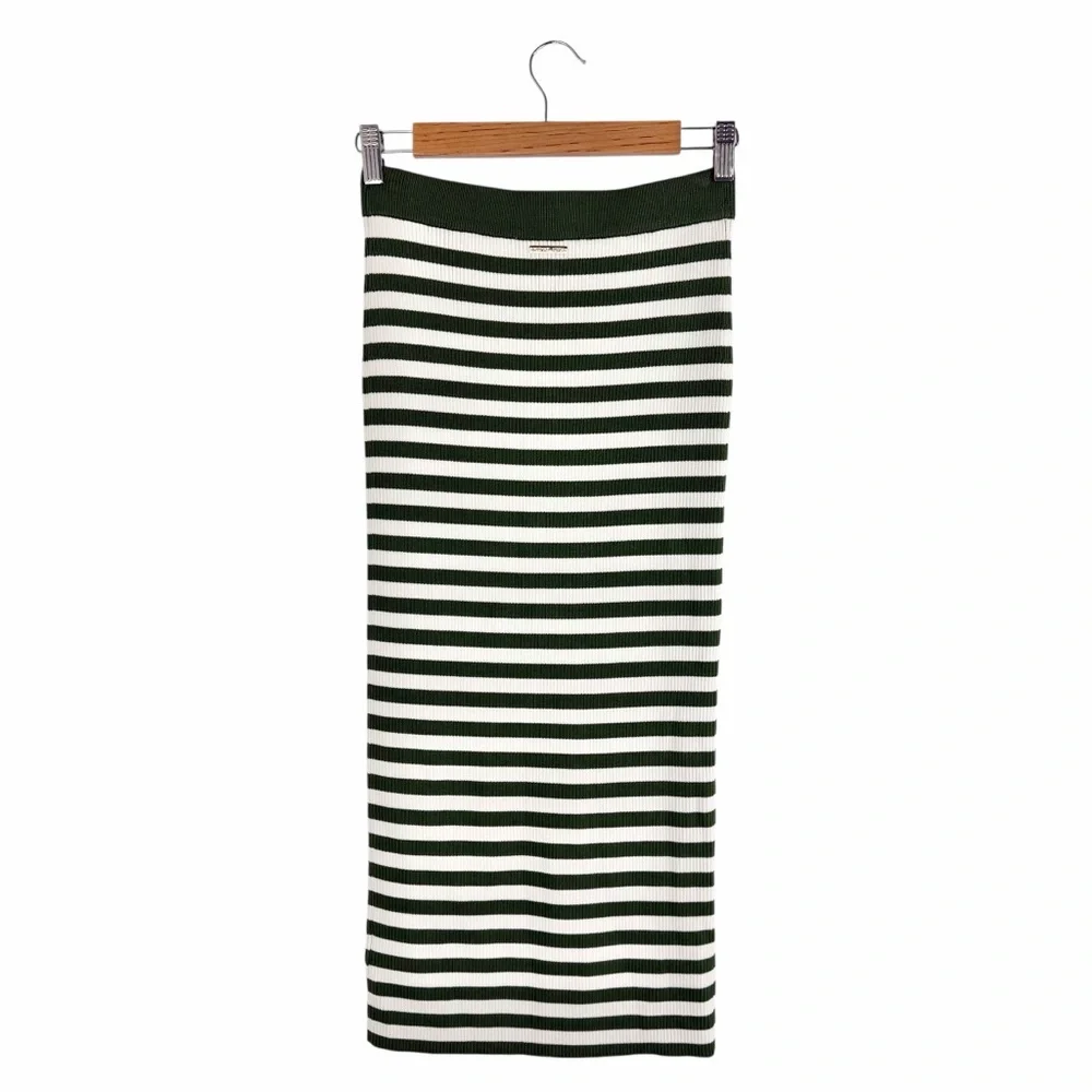 Michael Kors Striped Ribbed Midi Skirt Green White Size Small